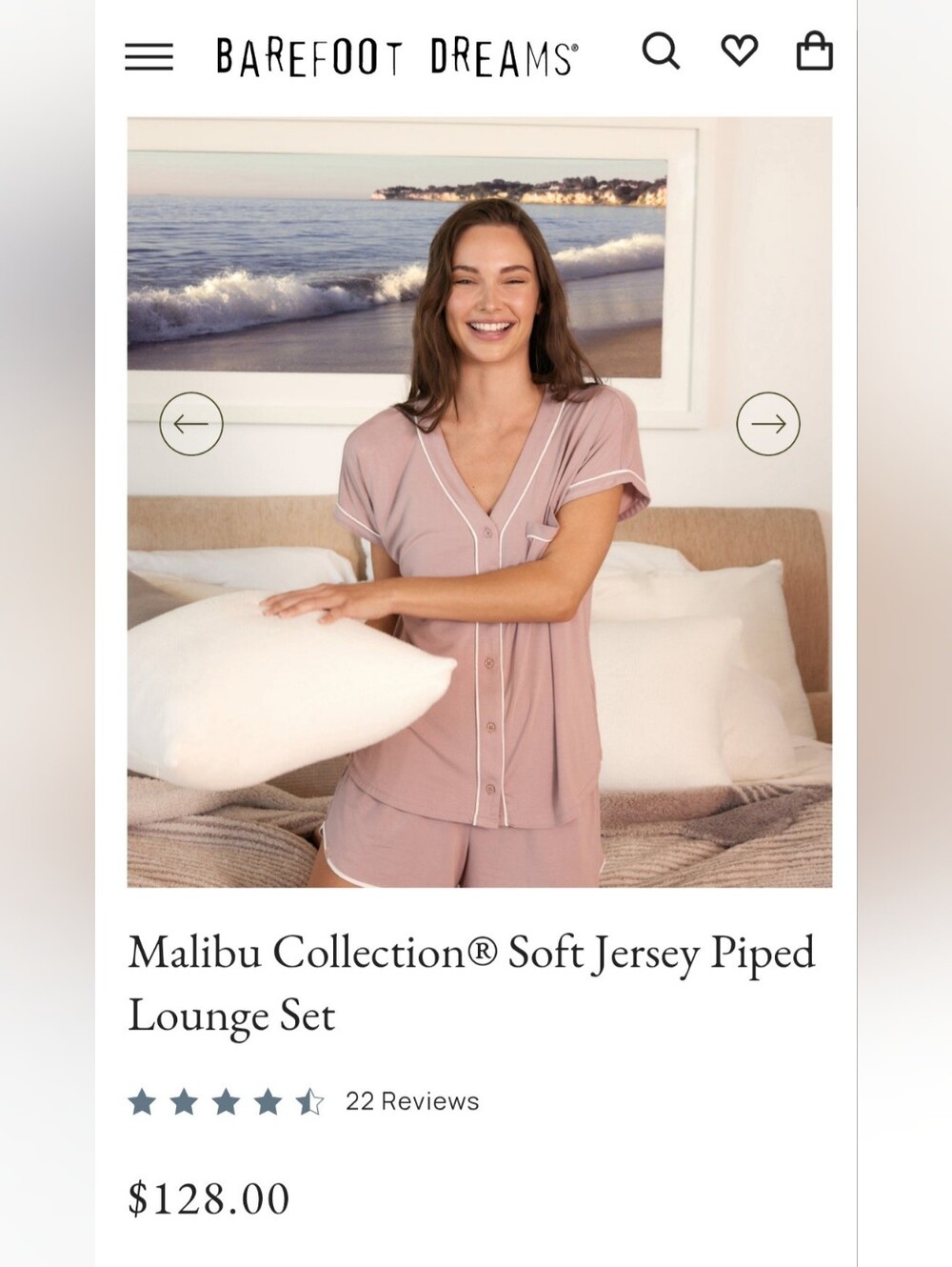 Barefoot Dreams Malibu Soft Jersey Piped Lounge Set - Dusty Rose